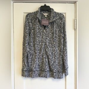 NWT Christopher & Banks black white blue zip up jacket Size M activewear Marled